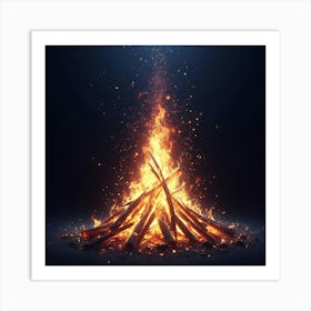 Fire On Black Background 1 Art Print