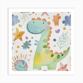 Starry Dinosaur Muted Pastels Pattern 2 Art Print