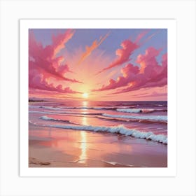 Sunset Beach Pink Dreamy Art Print Art Print