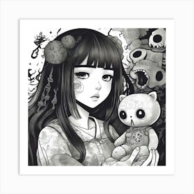 Anime Girl Holding Teddy Bear 1 Art Print