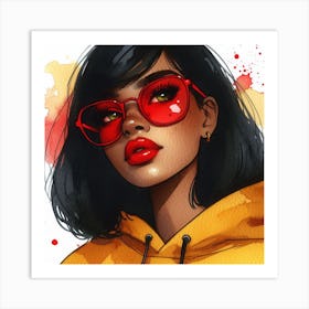 Girl With Red Glasses Art Print