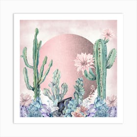 Desert Sunset - Watercolor Cactus And Succulents Art Print