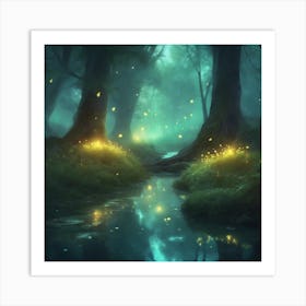 Fireflies In The Forest 2 Art Print