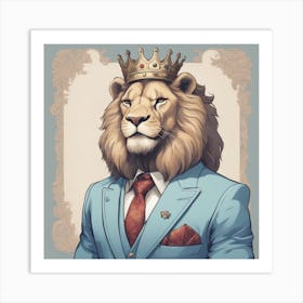 Lion King in a light blue suit Art Print