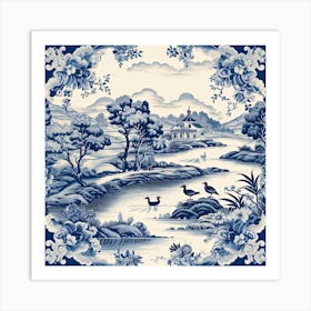 Lake District England Delft Tile Illustration 4 Art Print