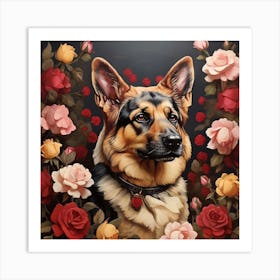 German Shepherd Roses art Art Print