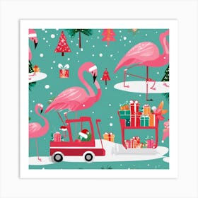 Christmas Flamingos Art Print