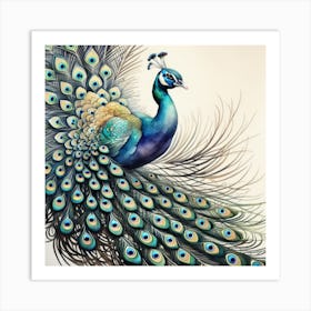 Peacock water color painting Art Print