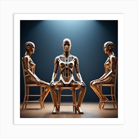 Three Robots Sitting On Chairs 1 Art Print