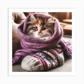 Cute Kitten In A Scarf Art Print