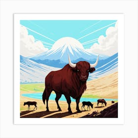 Bull In The Mountains 1 Art Print