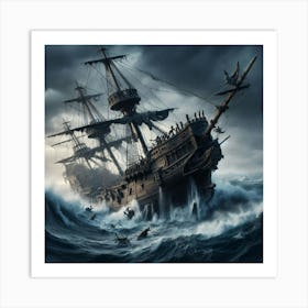 Pirate Ship In Rough Seas Art Print