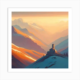 Mountain Village At Sunset Art Print
