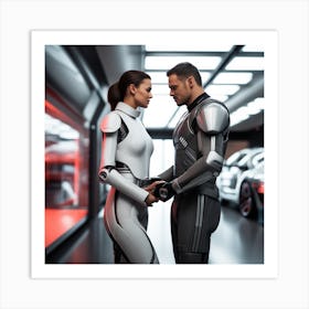 Futuristic Couple In Futuristic Suit Art Print