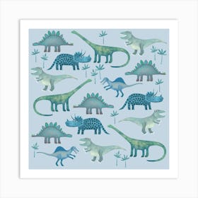 Dinosaurs Blue Art Print