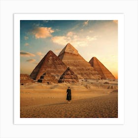 Giza Pyramids At Sunset Art Print