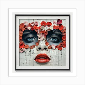 Woman With Flowers On Her Face Art Print