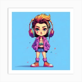 Girl With Headphones Art Print