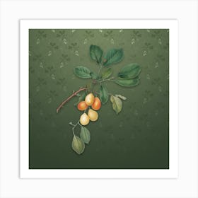 Vintage Cherry Botanical on Lunar Green Pattern n.2185 Art Print