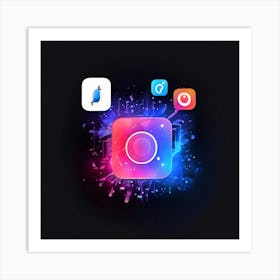 App Icons On A Black Background Art Print