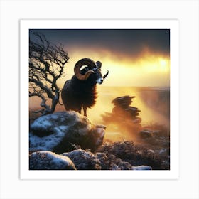 Ram In The Snow 3 Art Print