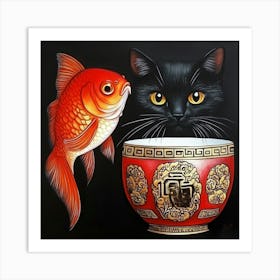 Goldfish And Cat Art Art Print