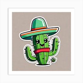 Mexico Cactus With Mexican Hat Sticker 2d Cute Fantasy Dreamy Vector Illustration 2d Flat Cen (16) Art Print