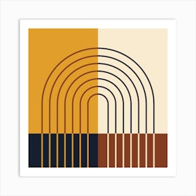 Rainbow Colour Block Line Modern Midcentury Abstract 7 Art Print