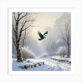 Eagle In The Snow Art Print