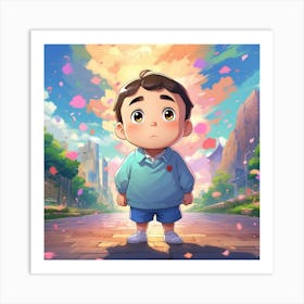 Anime Boy Standing In The City Art Print