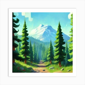 Path To The Mountains trees pines forest 4 Art Print