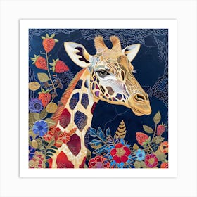 Giraffe With Flowers Art Print