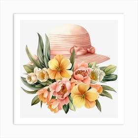 Pink Hat With Flowers Art Print