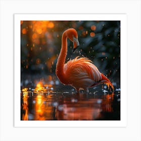 Flamingo In The Rain 3 Art Print