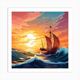 Sailing Ship At Sunset Art Print