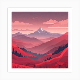 Misty mountains background in red tone 22 Art Print