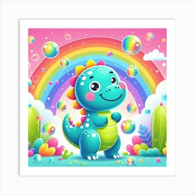 Cartoon Dinosaur With Bubbles Art Print