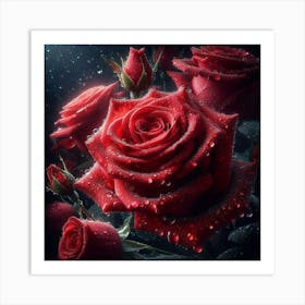 Red Roses In The Rain 3 Art Print