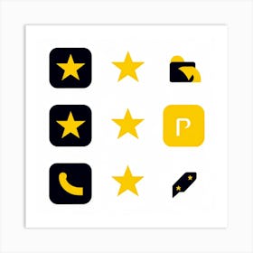 Collection Of Bright 5 Star Feedback Symbols Modern White And Gold Isolated Shiny Elements Black (1) Art Print