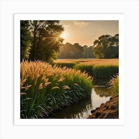 Sunrise Over A Field Art Print