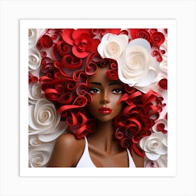 Black Woman With Roses Art Print