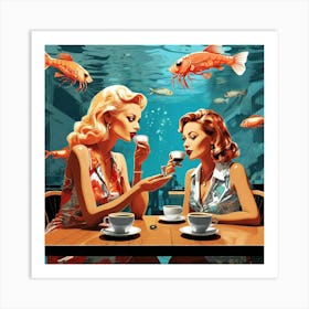 Two Women Drinking Coffee Art Print