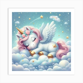 Unicorn Sleeping On Clouds Art Print