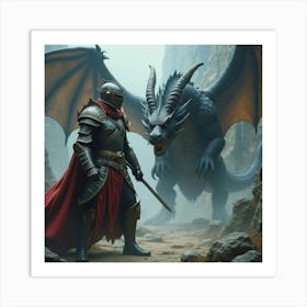 A Legendary Warrior In Enchanted Armor Fighting A Dark Dragon 1 Art Print