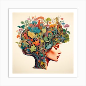 Woman with Colorful Plants Art Print