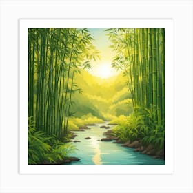 A Stream In A Bamboo Forest At Sun Rise Square Composition 162 Art Print