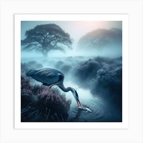 Heron In The Mist Art Print