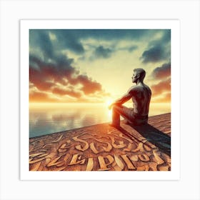 Man Sitting On The Shore At Sunset Art Print