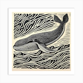Whale Print Linocut Art Print