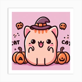 Halloween Cat Cute Kawaii Cartoon Anime Art Print